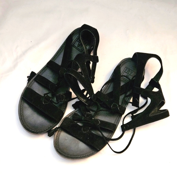 Frye Ruth Black Gladiator 100% Leather Black Strap Sandals Sz 6 US - Picture 5 of 9